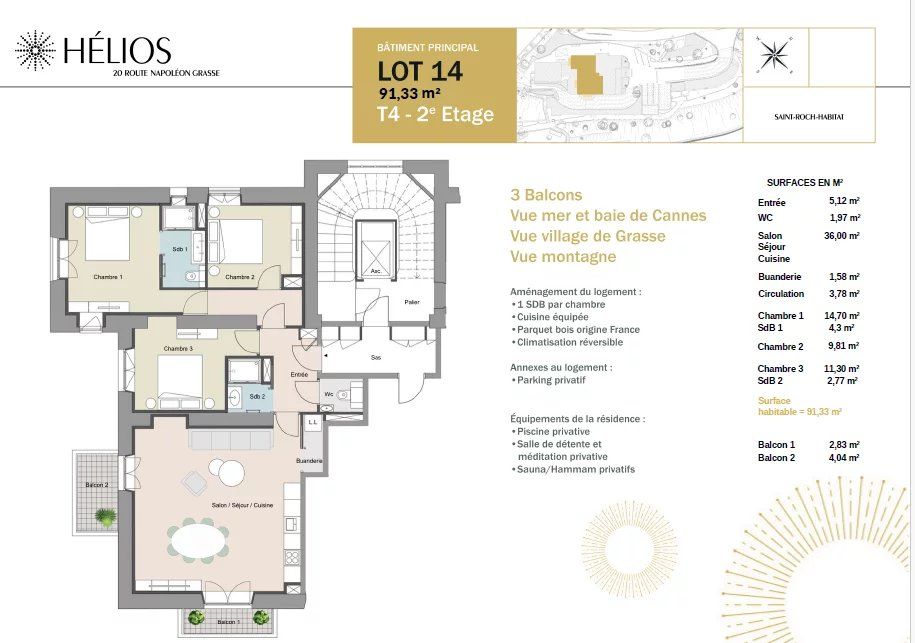 appartement 4 Pièces en vente sur Grasse (06130) Vente Appartement Grasse 4 Pièces 91.33 m²